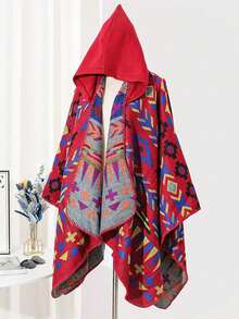 1pc Geometric Jacquard Knit Hooded Scarf Shawl Unisex Casual Outerwear, Suitable For Spring/Autumn, Daily & Travel Wear - Multicolor - View 8