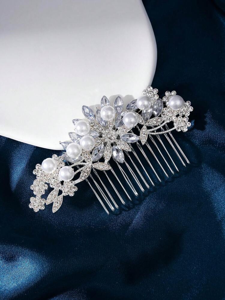 1pc Elegant Plum Blossom Bridal Hair Comb, Princess Hair Accessory, Decorative Hair Clip For Women, Suitable For Ball, Birthday Party, Adult Wedding, Photoshoot, Alloy Rhinestone Bride Fancy Dress Cosplay Prop Valentine's Day Accessories - Silver - View 6