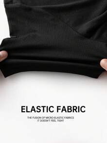 Men's Fitness Quick-Dry Elastic Sportswear, Casual Workout Solid Color Short Sleeve Top, Running Black - Black - View 6