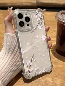 极简主义INS气囊防摔粉色花枝手机保护壳，透明不泛黄，兼容 11/12/13/14/15/16，精准摄像头开孔，防滑设计，柔软吸震，兼容 17/17 Pro/17 Pro Max/Air - 無色 - 查看 3