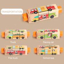 1 peça de blocos de madeira giratórios, brinquedo Montessori, adequado para crianças de 3 a 6 anos, brinquedo infantil, brinquedo pré-escolar, cubo giratório de madeira para crianças, temas incluem animais, transporte, profissões, educativo, desenvolve a coordenação motora fina, presente pré-escolar - Multicolorido - Ver 15