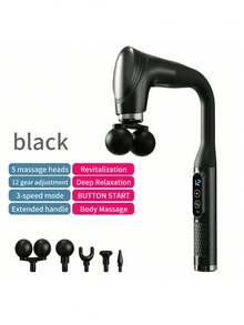 1 套双头按摩枪，多功能肌肉和颈部按摩器，电动按摩枪，用于腰部、背部、腿部放松，4 个可更换头，肌肉放松，手持式电动马达，便携式设计，适合运动、日常使用、放松、旅行、办公室，是送给男士和女士的绝佳礼物，完美的节日礼物