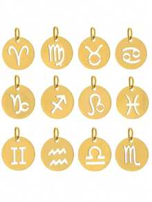 1 Box/12pcs 12mm Stainless Steel 12 Zodiac Sign Golden Charm Pendants With 3mm Hole, Flat Round Pendants Suitable For DIY Jewelry Crafting - Chinese Zodiac - View 1