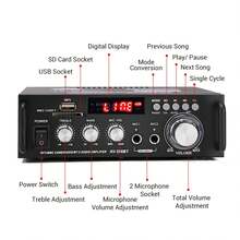 Stereo Audio Amplifier With A Maximum Power Of 600W, 2-Channel Bluetooth 5.0 Wireless Power Amplification System, Stereo Audio System For Home Theater With Inputs For Microphone, RCA, USB, SD Card And Remote Control. - đen - Xem 5
