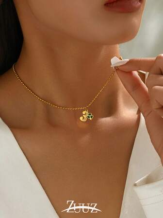 1pc Fashion Stainless Steel Number Clover Necklace For Women 0-9 Number Clover Pendant Beaded Chain Necklace Jewelry Gifts