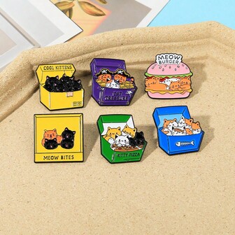 1 Stück süße Katze Futter Hamburger Pizza Schatzkiste kreative Cartoon Emaille Brosche Accessoire