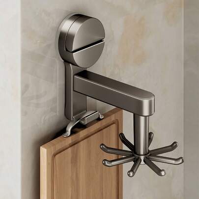 厨房旋转强力吸盘挂钩，免钻孔壁挂式粘钩，铲勺砧板收纳架，锅柄挂架，重型吸盘厨房收纳架 - 免钻孔安装，360°旋转挂钩，节省空间，可安装在橱柜门或墙壁上 - 可收纳锅、平底锅、铲子、勺子、餐具 - 易于使用，耐用塑料结构，适用于现代厨房，多功能挂钩