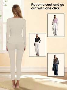 Little Bear Pattern Women's Warm Underwear Set - Round Neck Top+Pants, Winter Autumn Slimming Pattern Women's Warm Underwear Set - Round Neck Top+Pants, Winter Autumn Slimming Base - Multicolor - View 3