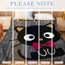 Sanrio 1pc Chocolate Cat Themed Flannel Blanket, Customizable Name, Gray Vertical Striped Base With Crescent Moon And Fish Bone Decorative Patterns, High Color Contrast - Suitable For All Seasons, Soft, Lightweight, Warm, Suitable For Sofa, Bed, Outdoor - Perfect Birthday And Holiday Gift For Family And Friends - Multicolor - View 8