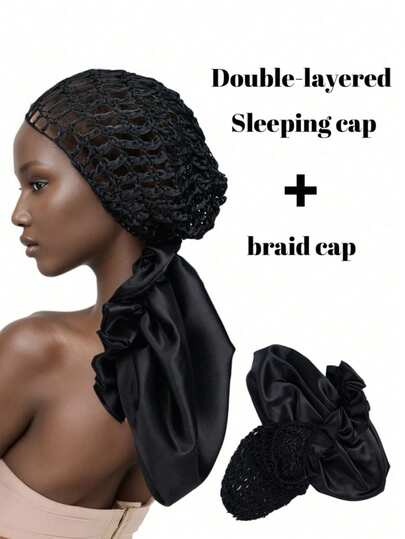 1pc 2-In-1 Cuffed Hat, Crocheted Hair Net Sleeping Cap, Multi-Functional Design Suitable For Wearing At Home Or Outdoors, Combining Hair Care Benefits And Fashionable Practicality ,Hair Styling Kit ,Hair Tool Kit