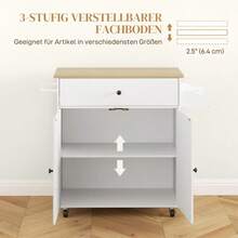 HOMCOM Kitchen Island Kitchen Trolley On Wheels With Foldable Worktop, Drawer, Rolling Kitchen Cabinet With Shelf, Towel Rail, Spice Rack, Serving Trolley White - White - View 6