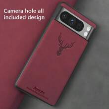 Aunote 1pc Luxury PU Leather Deer Series Ultra-Thin Phone Protective Case, Anti-Slip, Wear-Resistant, Dirt-Resistant, Suitable For Google Pixel 6/6pro/6a/7/7pro/7a/8/8pro/8a/9/9pro/9a/10/10pro, Unisex High-End Gift, Green/Grey/Burgundy - Burgundy - View 3
