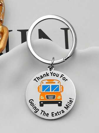 1pc Colorful Car Print Stainless Steel Keychain Set - Cartoon Round Keyring With Spiral Clasp, Suitable For Bags And Cars, Perfect Gift For Women