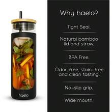 haelo - Vaso de vidrio de 20 onzas taza de café helado con pajita funda protectora de silicona tapa de bambú reutilizable última intervensión de BPA ámbar - mbar - Ver 5