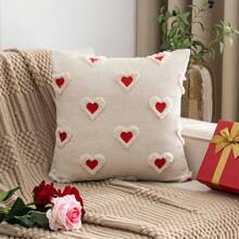 2个/1个毛绒刺绣心形抱枕套，适用于家居装饰、客厅、卧室、沙发，四季皆宜 - 米色 - 查看 9