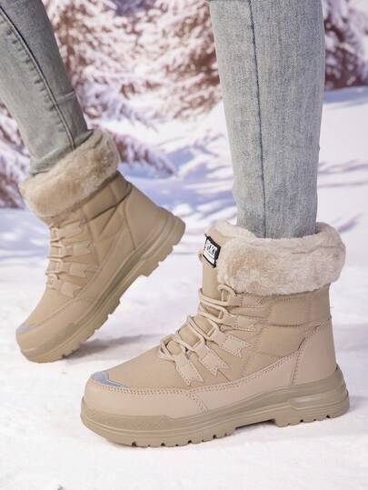 2025 New Women's Lace-Up Mid-Calf Boots, Warm Snow Boots, Mid-Calf Winter Shoes, Outdoor Casual Sports Boots, Non-Slip And Wear-Resistant, Versatile Casual Shoes, Suitable For Winter Travel, Cold-Proof And Warm Women Shoes