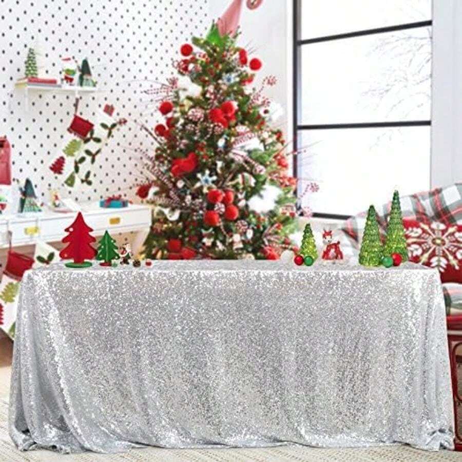 B-COOL - Mantel Rectangular de Lentejuelas para San Valentín, Navidad, 60 x 102 Pulgadas, sin Costuras, Tela de Lentejuelas Rojas, para decoración(228.6 x 228.6 cm (Cuadrado) Plata) - Multicolor - Ver 1
