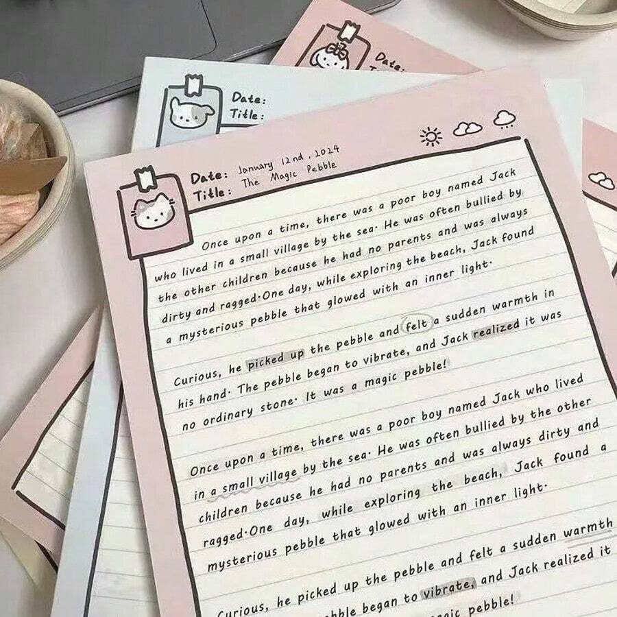 Paquete individual de 30 notas adhesivas con diseño de gato lindo y simple, para estudiar, borradores y uso de oficina - Unitalla - Ver 1