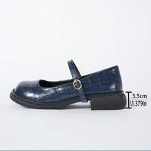 Fashionable Versatile Commuter Buckle Low Heel Shoes - Navy Blue - View 3