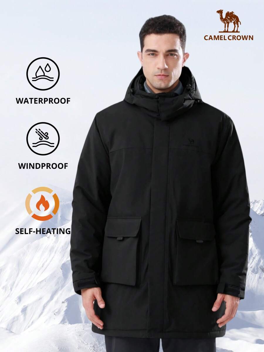 CAMEL CROWN Men's Long Hooded Quilted Down Jacket, Warm & Windproof Casual Outerwear For Winter - Black - View 1