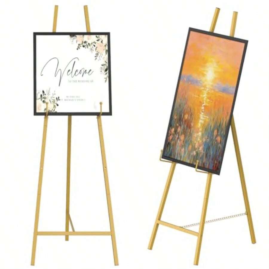 Soporte de caballete dorado para cartel soporte de caballete de boda de 3 niveles caballete grande ajustable para exhibición de caballete portátil de artista para carteles lona de pintura de espejo - Dorado - Ver 1