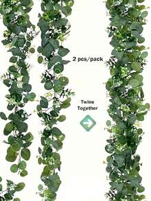 1pc 70.86 Inch Artificial Eucalyptus Wreath With White Flowers, Silver Dollar Eucalyptus Leaves And Gypsophila Floral Vines, Artificial Green Leaf Vines, Suitable For Couple Dates, Home Decor, Porch, All Season Celebrations, Wedding Backdrops, Party Walls, Fireplace Mantels, Decorative Hanging Greenery - Eucalyptus Leaf Cane - View 9