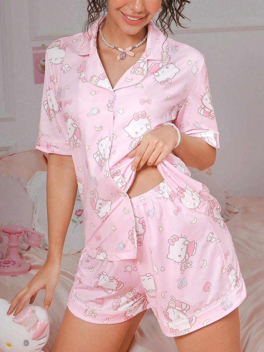 SANRIO Pajamoom 两件套女士  睡衣， 睡衣，粉色，春夏款，可爱睡袍，家居服套装 - 粉色 - 查看 1