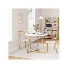 Conjunto de mesa de comedor para 2, Conjunto de mesa de cocina redonda moderna, Conjunto de mesa de comedor de 3 piezas, Mesa compacta de marco de acero resistente para espacios pequeños, oro y blanco - Dorado - Ver 6