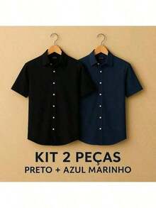 Kit Of 2 Men's Shirts With Regular Collar (Dress Collar) - Màu xanh hải quân - Xem 2