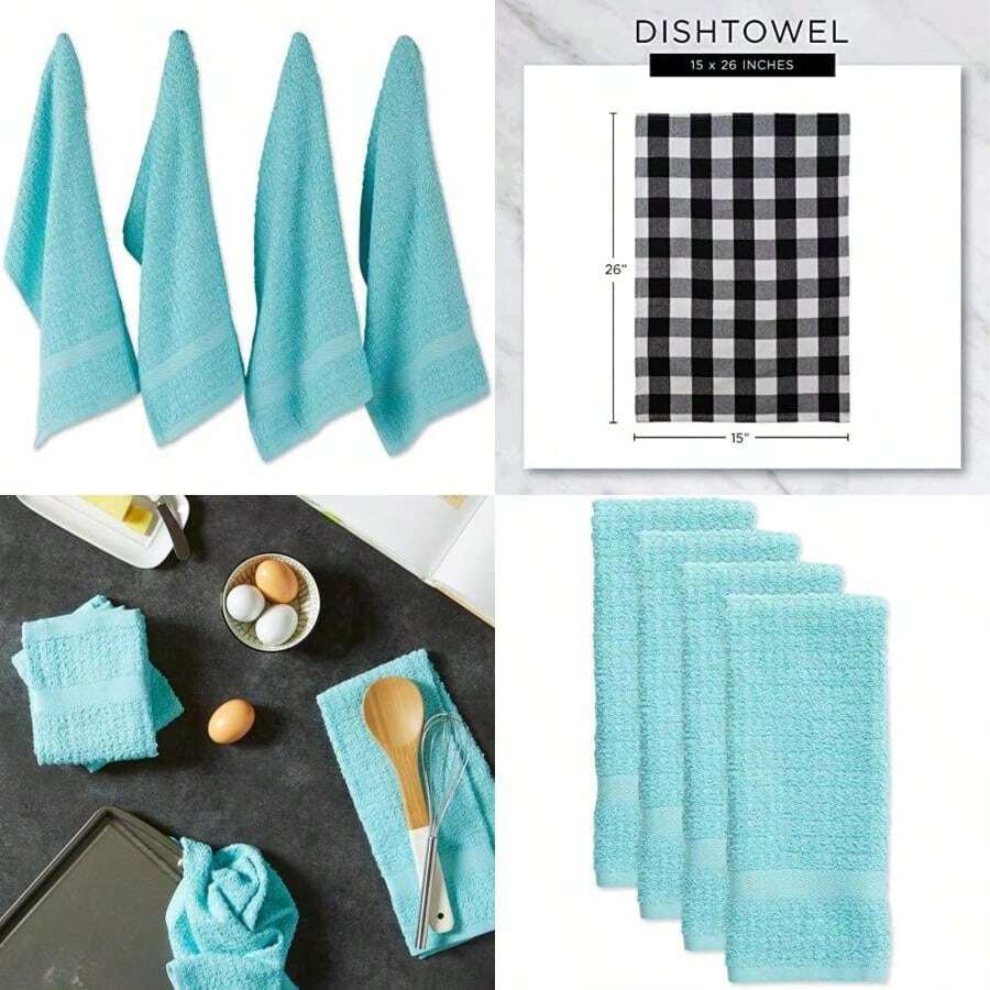 DII Trapo clásico para Platos, 100% de algodón, para Uso Diario en la Cocina, Apto para Lavadora, 30.48 cm x 30.48 cm, Juego de 6, diseño de Ventana,(Aqua sólido Toalla de cocina Terry Waffle) - Multicolor - Ver 1