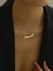 1pc Fashionable And Elegant Women's Engraved Letter Collarbone Necklace, Female Pendant, Friend Gift, Valentine's Day Gift - Gold - View 1