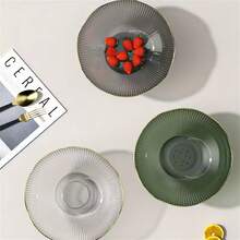 Luxury Fruit Plate, PET Transparent Plastic Fruit Basket With Golden Rim, Suitable For Home, KTV, Snack Plate - Multicolor - View 5