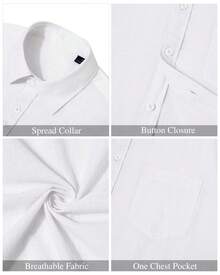 Men's Cotton And Linen Button Up Shirt Men Short Sleeve Button Down Casual Vacation Beach Summer Tops - 白色 - 查看 5