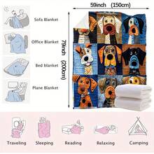 超柔软法兰绒毯，温暖舒适，饰有鲜艳的狗狗图案，适合沙发、卧室，是送给爱狗人士的2025新年礼物，不易起球。 - 彩色 - 查看 9