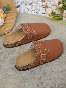 Plus Size 36-43 Fashion Casual Thick Sole Slippers, Orange Roman Style Lightweight Comfortable Versatile Summer Flat Sandals For Women - Premium Brown PU - View 7