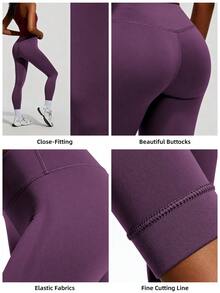 Soyun Bộ liền thân và quần legging không đường may dành cho nữ, không có đường may khó chịu, có túi sau, phù hợp cho thể thao, yoga, tập gym và các dịp khác. - Màu tím - Xem 5