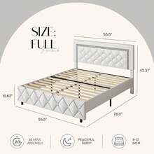 Twin/ Full/ Queen/ King Size Bed Frame, Upholstered Bed Frame With Diamond Headboard And Footboard, Pearl White/ Beige/ Black/ Grey/ Pink/ Purple/ Green - 白色 - 查看 8