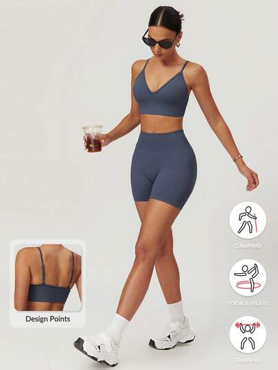 MASKERT 女士无缝带杯吊带背心，短款运动吊带套装，亲肤舒适，适合运动、居家休闲和通勤穿着。