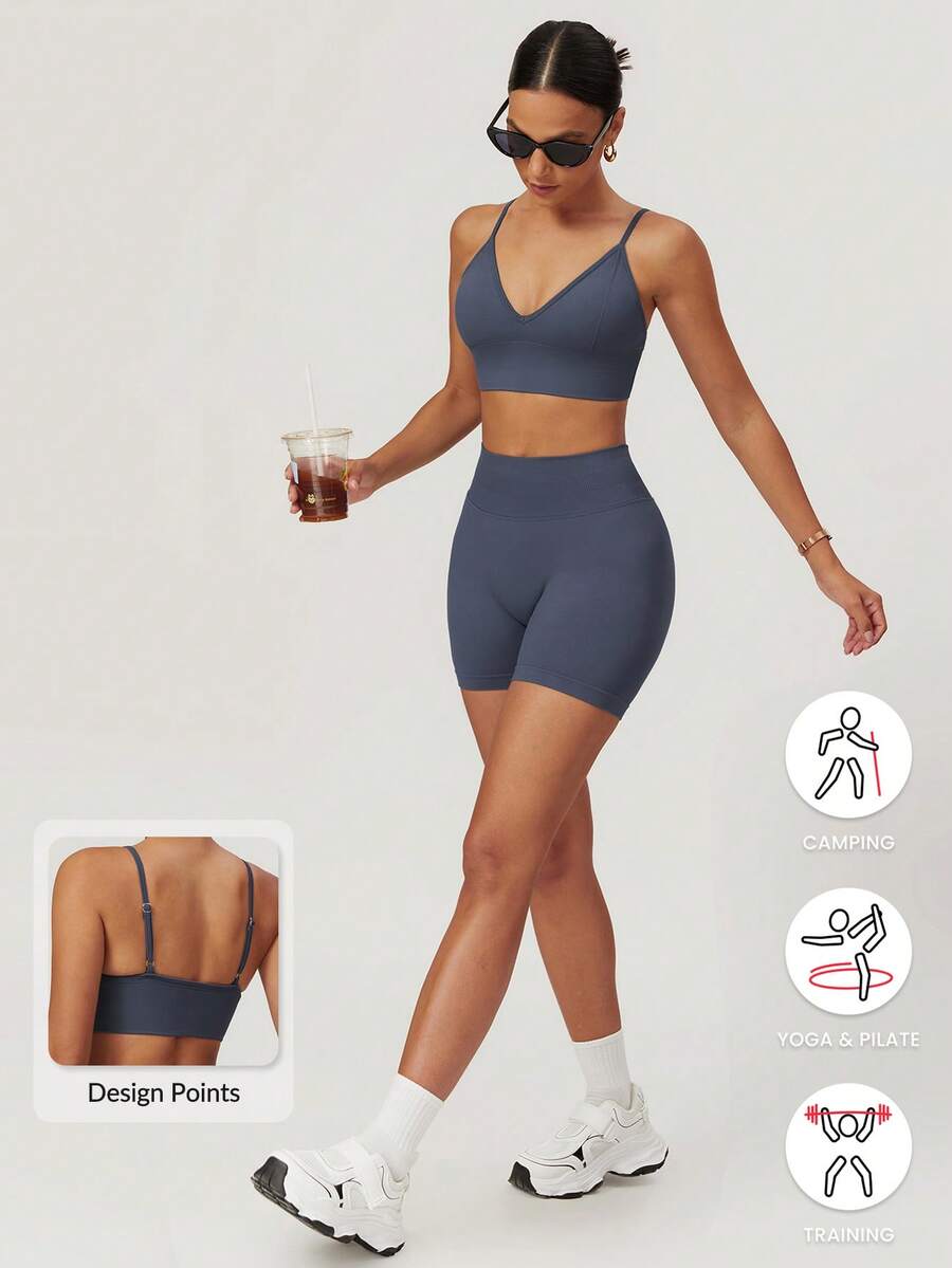 MASKERT Women's Seamless Camisole With Cups, Short Sports Cami Set, Skin-Friendly & Comfortable, Suitable For Workout, Loungewear And Commuting - Flint Stone - View 1
