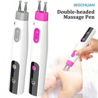 Massagepenna med dubbelt huvud, pulserande stimulering, 10 hastighetsnivåer, LED-display och timerfunktion, för rygg- och midjeavslappning, hemmamassageapparat