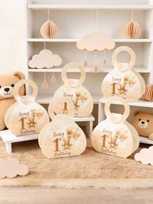 24个棕色小熊礼品袋，带提手，小熊主题一周岁生日礼盒，可爱糖果盒，生日主题礼品包装盒，婴儿派对装饰，生日派对装饰，巧克力和饼干包装，派对小礼物，生日派对、宝宝派对、性别揭晓派对装饰用品