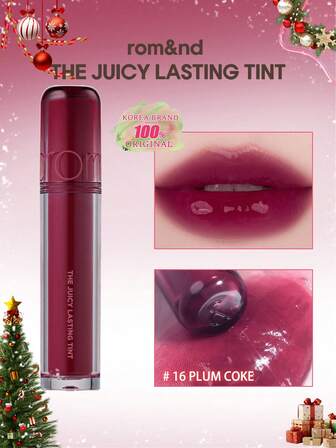 Rom&nd Tinte de labios duradero Romand Juicy Lip Tint 16 Color ciruela, textura de gelatina, brillante y luminoso, no pegajoso, apilable, ligero y de larga duración, aplicador con forma de corazón en ángulo, de bolsillo, acabado radiante, maquillaje de oficina de 5 segundos, cosméticos coreanos, 3.5g/0.12oz
