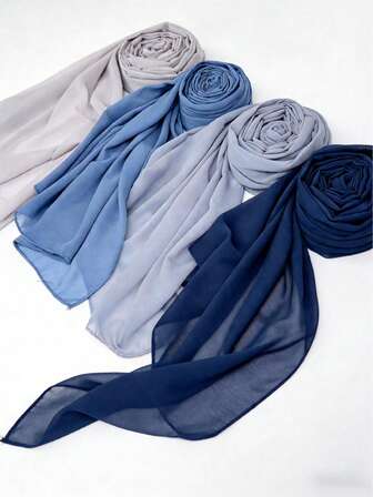1 Set Versatile Solid Color Minimalist Chiffon Scarves, Multi-Color Combination
