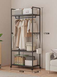 多功能衣架，独立式衣架，鞋衣收纳整理架，独立衣柜，带挂钩，可移动，玄关家具收纳架，卧室衣物收纳架 - 彩色 - 查看 11