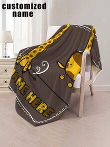 1条棕色长颈鹿图案法兰绒毯，独特有趣，现代简约设计，可定制您的名字，是送给朋友和爱人的优质礼物 - 柔软、轻盈、保暖，四季皆宜 - 适用于床、沙发、办公室、户外露营和旅行 - 多功能毯子、披毯、装饰毯 - 彩色 - 查看 3