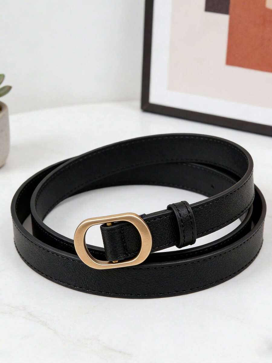 1件装女士腰带/裤带 - 女士无肩带真皮腰带，时尚百搭，无孔腰带，简约复古风格 - 黑色 - 查看 1