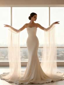 1 pièce Manche de robe en mousseline de soie noire semi-transparente et fluide, manche de robe longue et élégante pour soirée, mariage, représentation, défilé - Manches - Voir 5