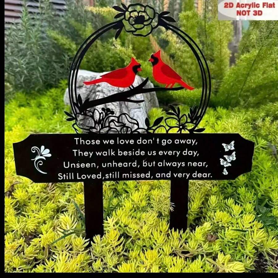 2D Acrylic Cardinal Memorial Decor Plaque Nostalgic Poem Ornament Patio Tabletop Warm Healing Decor