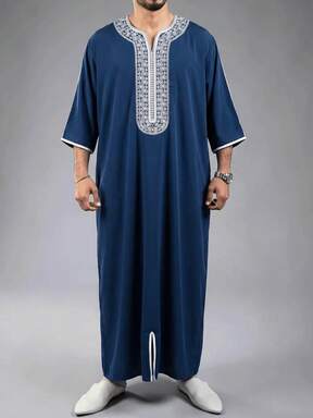 2024 جديد معطف رجالي أبيض فاخر على الطراز المغربي الإسلامي، على الطراز الكلاسيكي بتطريز، ثوب رسمي طويل الأكمام للإسلام والعرب