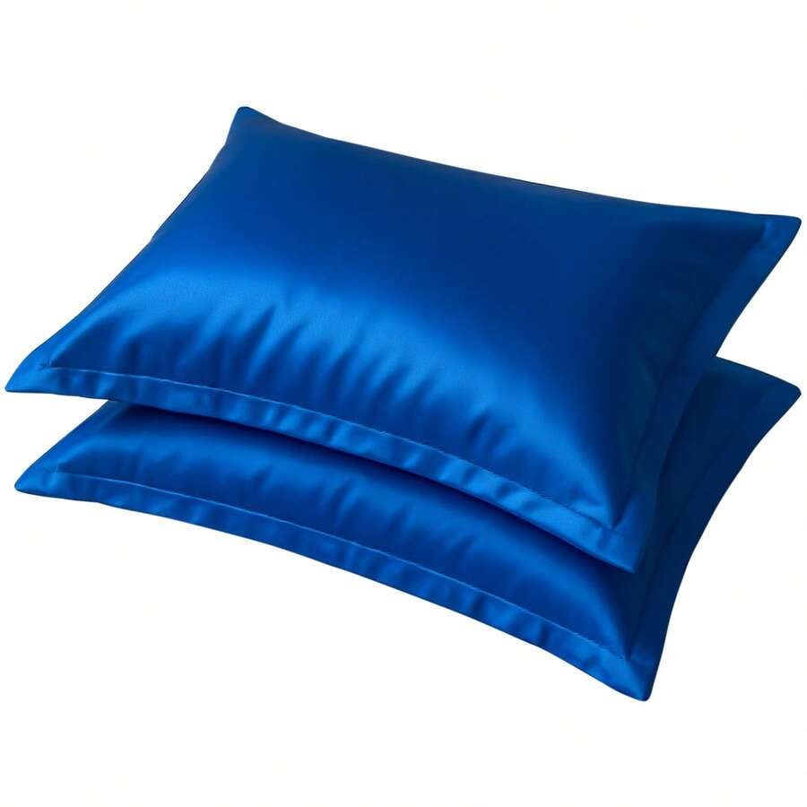Kit 2 Satin Silk Pillowcases With 4 Flaps 50x70cm Anti-Frizz Pillow Cover For Soft Hair And Skin - Xanh đậm - Xem 1